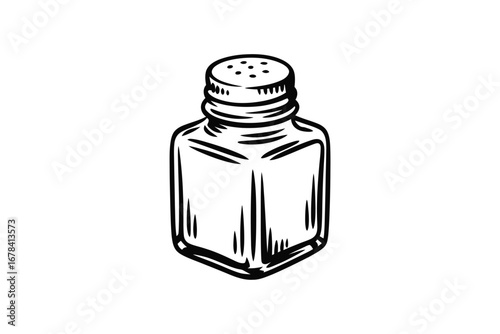Simple hand drawn sketch of a classic glass salt shaker on a white background