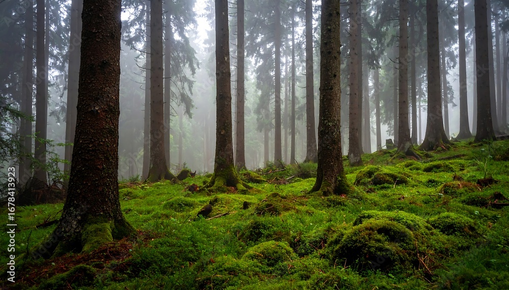 Fototapeta premium Misty forest floor, tranquil scene