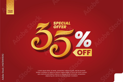 35 Percent Off Sale Promotion Label with Red Chat Bubble