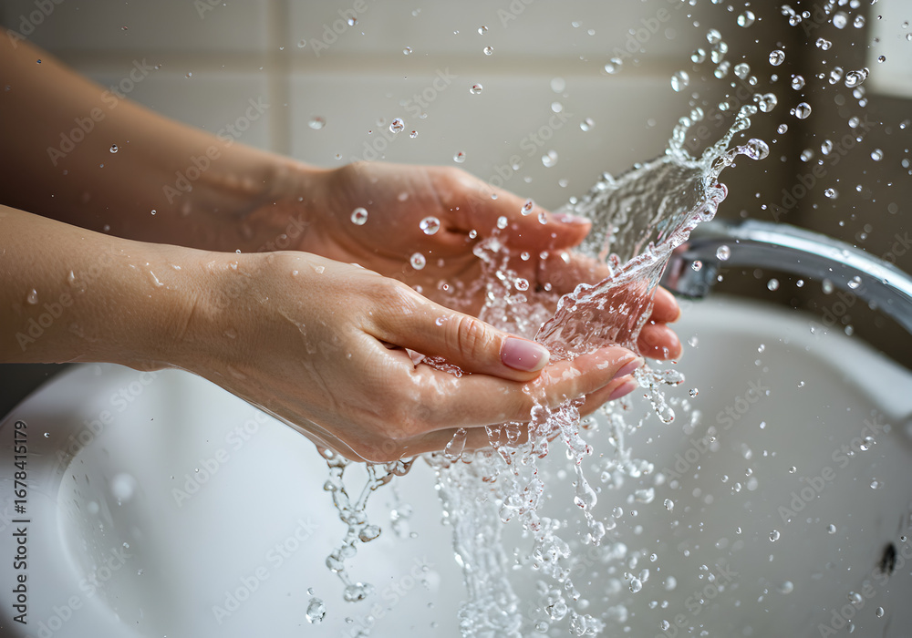 Fototapeta premium Hands washing with water splashing
