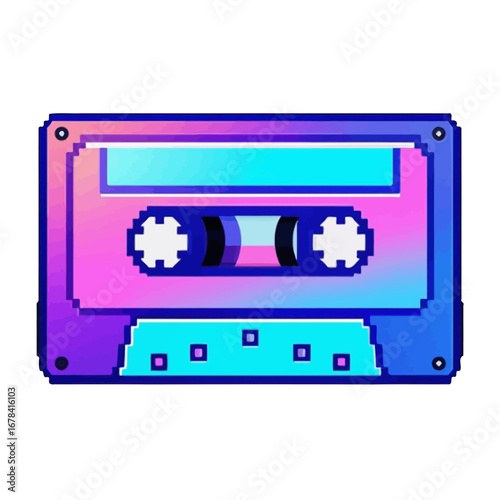 Vector art of retro cassette tape in blue and purple color
