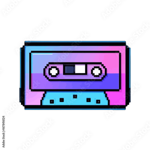 Vector art of pixel art cassette tape with a retro 80s vibe