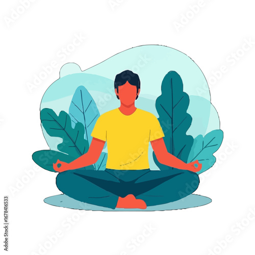 Vector art of man in lotus position meditating in nature