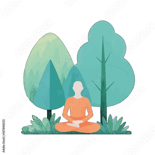 Vector art of man meditating in nature