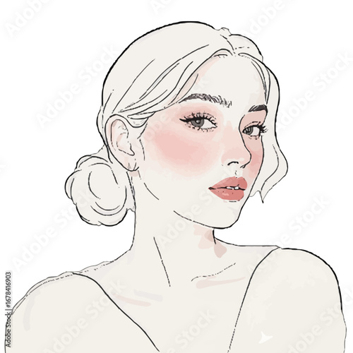 Illustration of a beautiful woman with hair in a bun