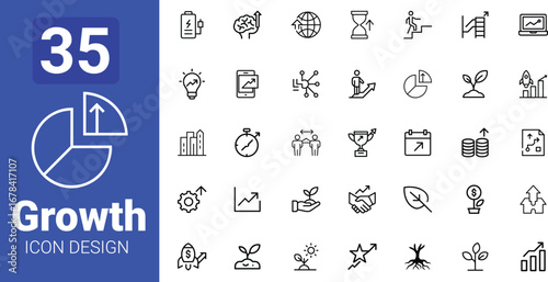 Minimalist Growth and Progress Line Icons – Business, Finance, Development, Success Vector Set