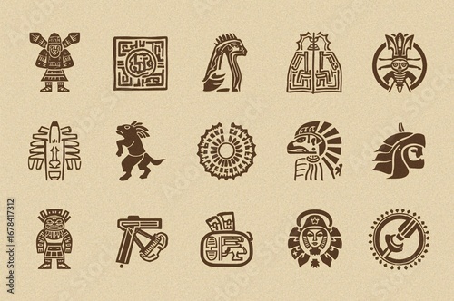 Aztec glyphs design elements parchment background
