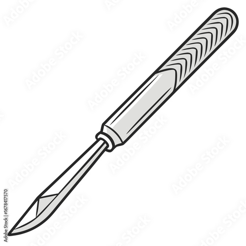 A clean simple and modern illustration of a surgical scalpel with a sharp blade and textured handle