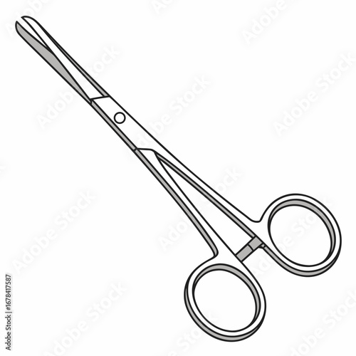 A clean simple illustration of surgical hemostatic forceps also known as mosquito forceps on a white background