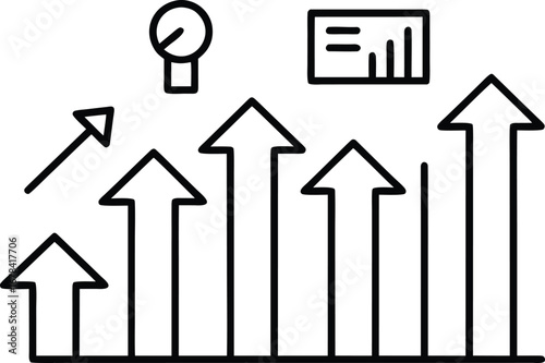 Black line art upward trending arrows and chart growth