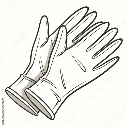 Pair of white medical gloves drawn in a simple line art style with subtle shading