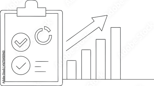 Clipboard with checkmarks and rising bar graph checklist