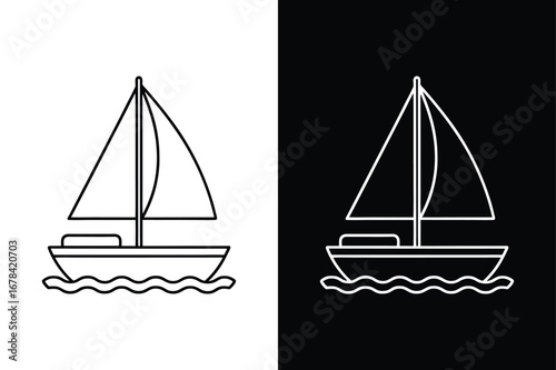 Simple Sailboat Outline. Editable Line Art Vector Illustration in Minimal Design