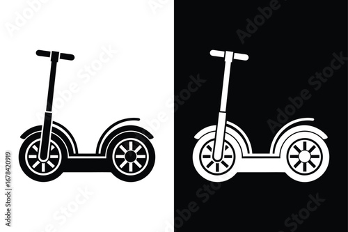 Black Segway Silhouette Vector. Minimalist Scooter Transport Icon Illustration