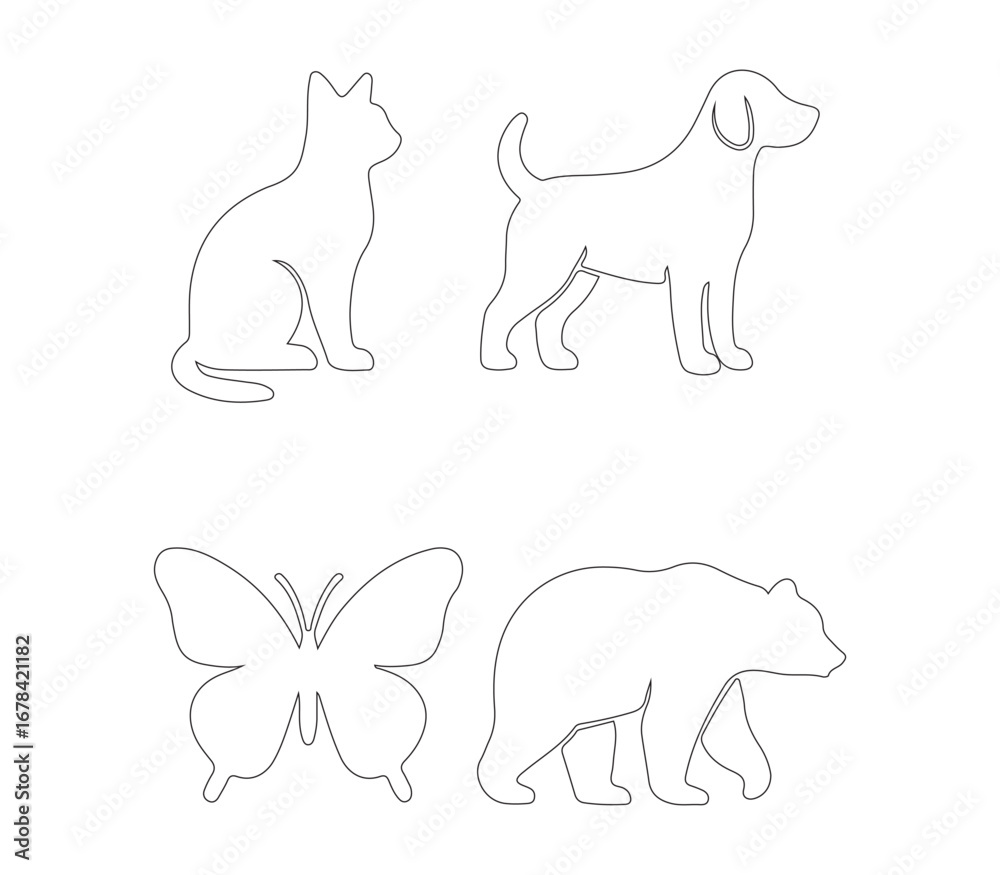 Fototapeta premium set of animals outline vector art silhouette