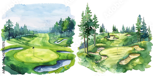 golf course watercolor vector illustration
