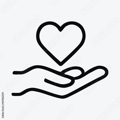 Hand Holding Heart Icon: Love, Care, and Giving Vector Symbol, hand holding heart.