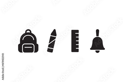 School icons set of office objects vector silhouette