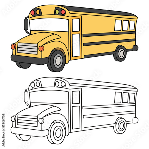 School bus vector icon on white background, isolated object