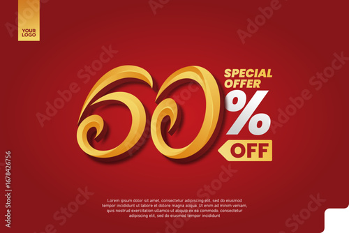 60 Percent Off Sale Promotion Label with Red Chat Bubble