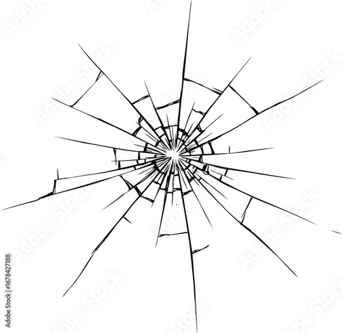 Shattered glass vector illustration radial impact pattern broken window surface cracks vector