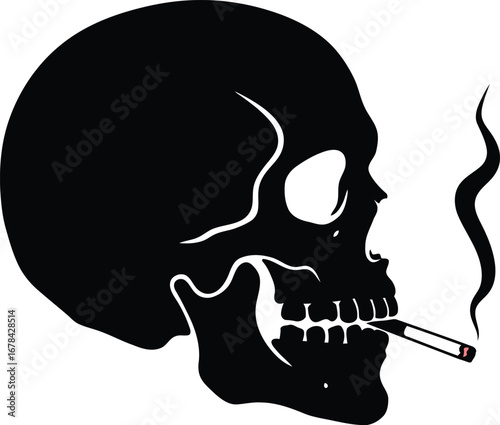 Smoking skull vector illustration dangerous habit human skull with cigarette dangerous addiction symbol artistic macabre artwork vector
