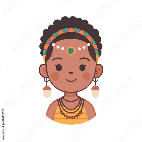 Girl in traditional outfit with jewelry and headband