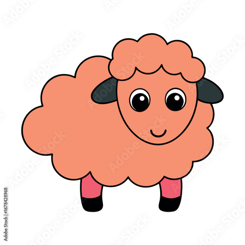 Cute cartoon sheep with fluffy wool in colorful vector style Vector illustration