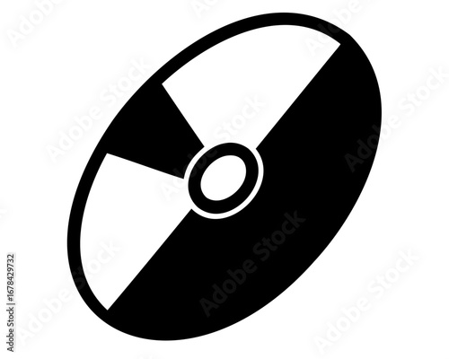 Stylized black and white icon representing a disc or a rotating object