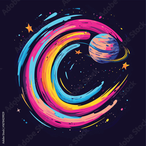 Letter C formed by orbiting planets