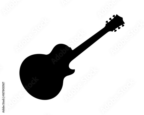 A silhouette of an acoustic guitar isolated on a white background