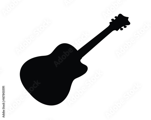 Acoustic guitar silhouette on a white background, creating a musical symbol