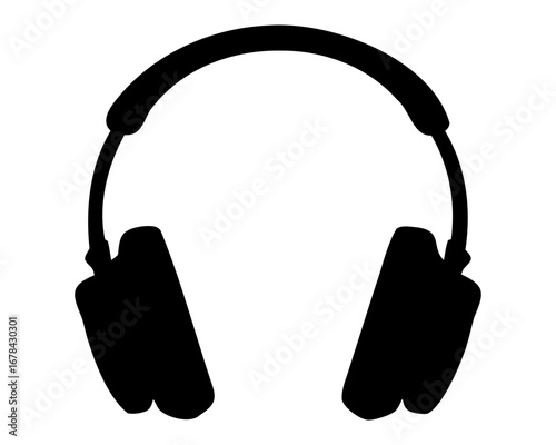 Black silhouette of headphones, illustrating listening device with over the ear design