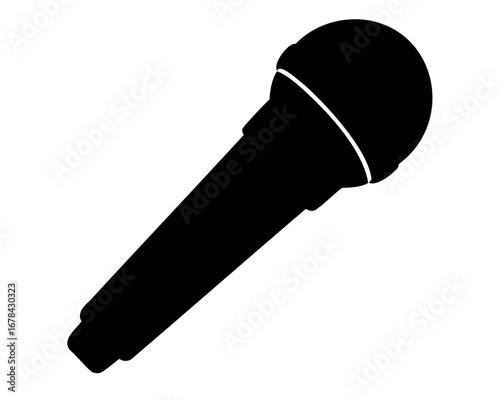 A minimalist black microphone illustration representing audio, recording and sound equipment