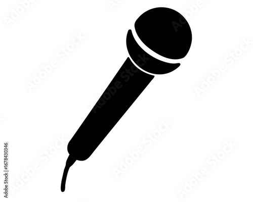 Simple black and white illustration of a microphone on a white background