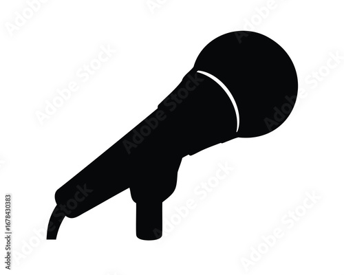 Silhouette illustration of microphone standing on a table, audio recording device