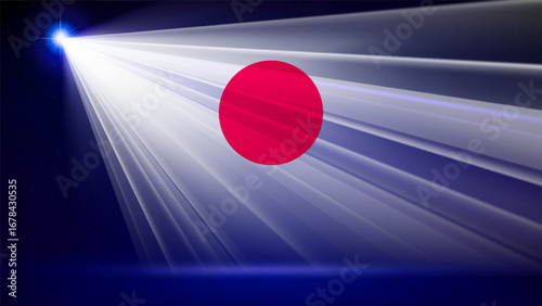 Laser flag of japan. State, government show. Japanese abstract national flag. Multicolor template of banner, poster for national holiday japan. Blue background. Place for text. Copy space. Vector