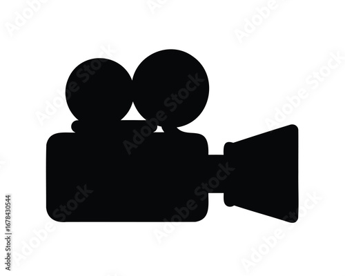 Retro Film Camera Icon in Black Silhouette Against a White Background