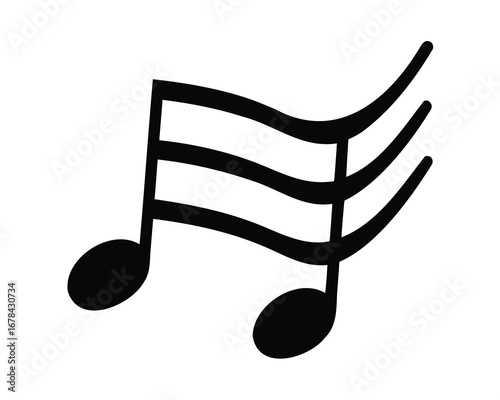 Stylized illustration of music notes and staff in black color on white