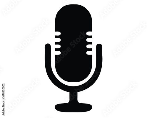 Black and white image showing an old fashioned microphone design icon