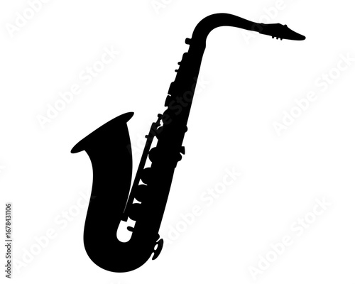Silhouette of a tenor saxophone on a white background creates contrast
