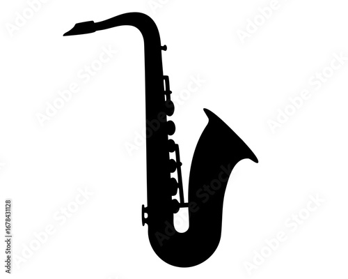 Silhouette of a saxophone on a white background offering musical expression