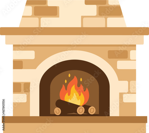Cozy brick fireplace illustration with glowing fire warm hearth home decor vector graphic vector