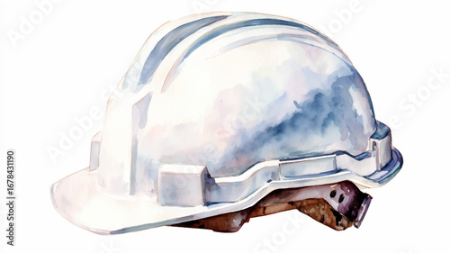 Vector illustration of white construction helmet. Watercolor painting.