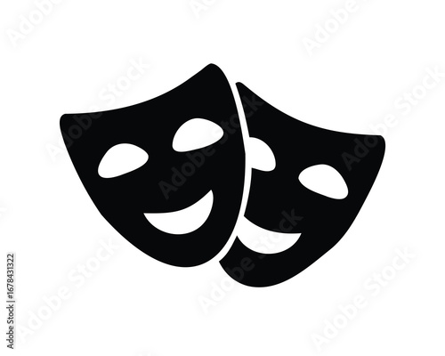 Two Theatrical Smiling Masks Symbolizing Drama and Comedy in Black and White