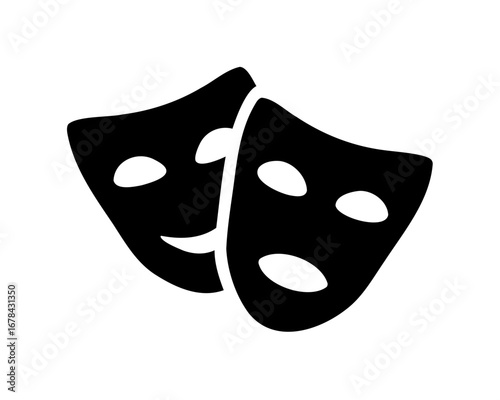 Comedy and tragedy drama masks in simple black silhouette illustration design