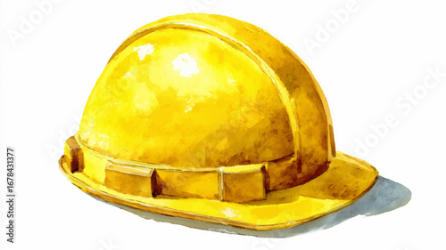 Vector illustration of yellow construction helmet. Watercolor painting.