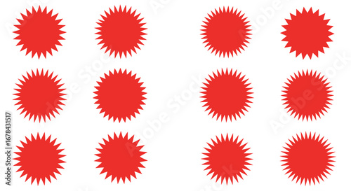 Vibrant red spiky starburst shapes, a collection of graphic design elements.