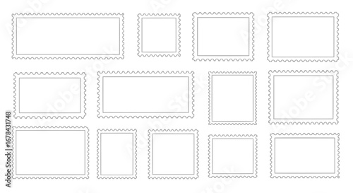 A diverse set of hand-drawn, sketchy line art frames, including rectangular, square, and postage stamp border designs.