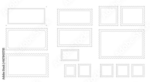 A minimalist set of hand-drawn sketchy white frames and borders in various rectangular and square sizes.